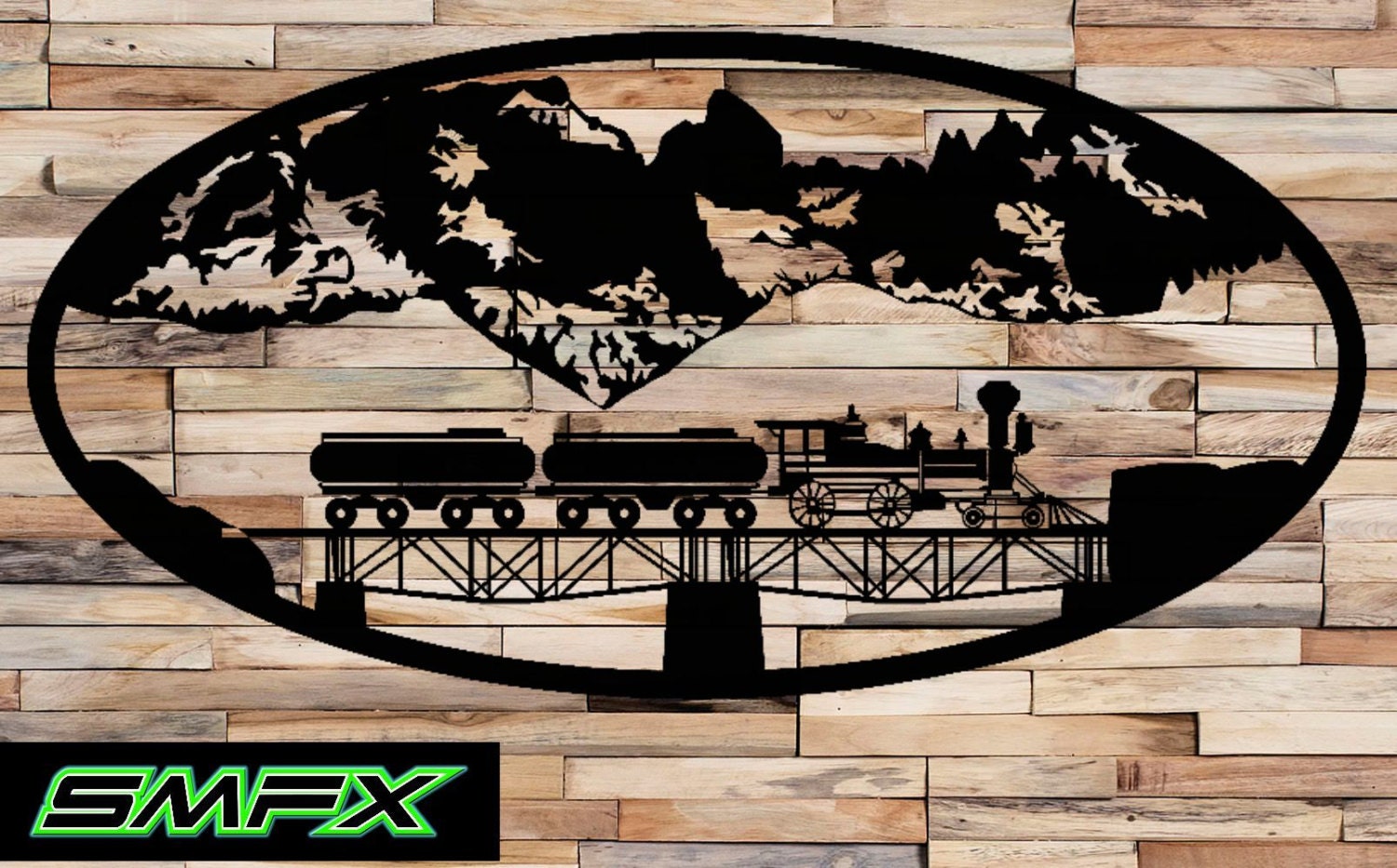 Large train Scene Metal wall art Oval Insert 12