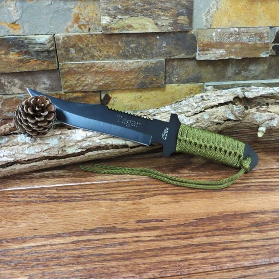 Personalized Hunter Knife Green Paracord Knife Gifts for