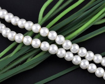 White Glass Pearl Round Beads 8mm, 1 strand of 105-110 beads