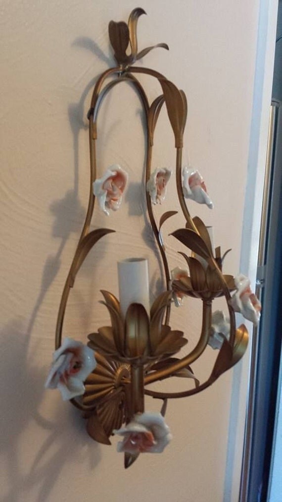 Vintage Gold Italian Tole Wall Sconce Made by AMEASUREOFTREASURE