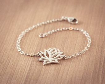 Lotus Bracelet, Yoga Bracelet, Sterling Silver Lotus Bracelet, Yoga Jewelery, Ohm Om Bracelet, Lotus Charm