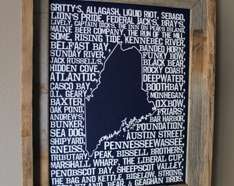 Beers of Maine Word Map (Dark Blue) - Unframed