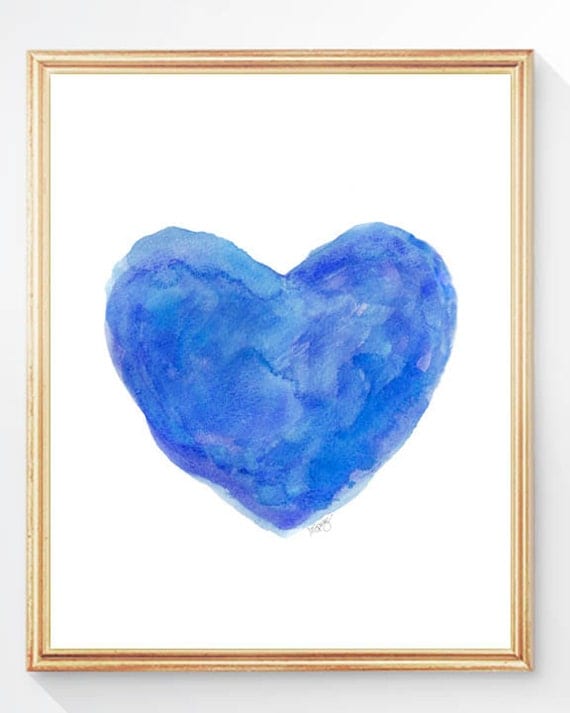 Blue Wall Decor Royal Blue Art Watercolor by OutsideInArtStudio