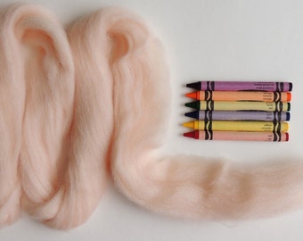 CORRIEDALE WOOL ROVING / Palest Peach 1 ounce / corriedale roving for wet felting, needle felting, flesh tones, fiber art, felting supplies