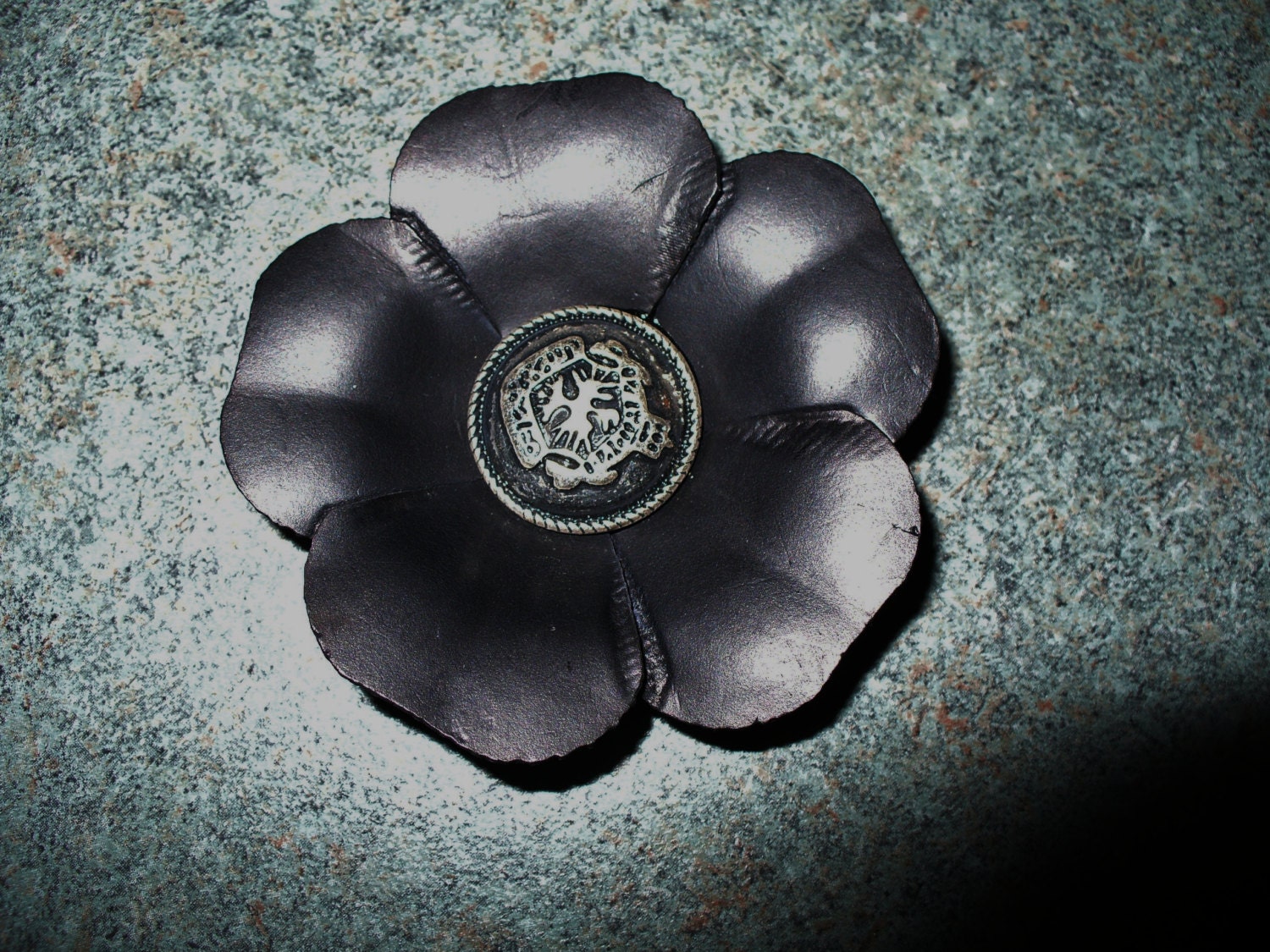 Black Leather Button Flower Finding Steampunk