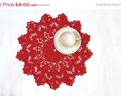 SPRING SALE Doily coaster centerpiece crochet mat pad round red table placemat cotton knitted home decor handmade floral flower napkin folk