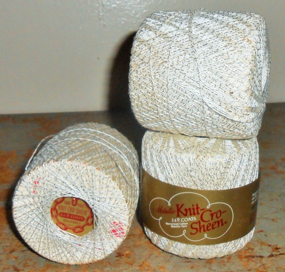 Crochet Yarn, White, Silver, Crochet Thread, Metallic, Three Skeins