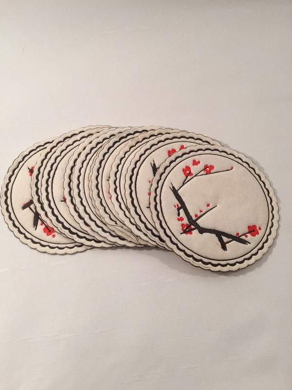 Vintage 50's Paper Bar Coasters withCherry Blossoms