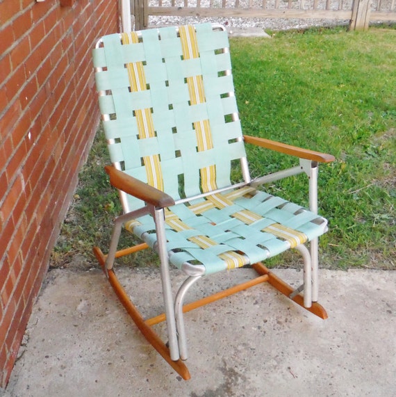 Vintage Woven Folding Lawn Chair Rocker By Recycledwithcare   Il 570xN.772601794 85sp 