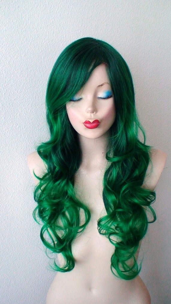 Irish Green Ombre wig. Green color Long Curly by kekeshop 
