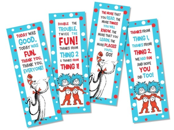 Dr Seuss Thing 1 Thing 2 inspired bookmark by GlitterInkDesigns