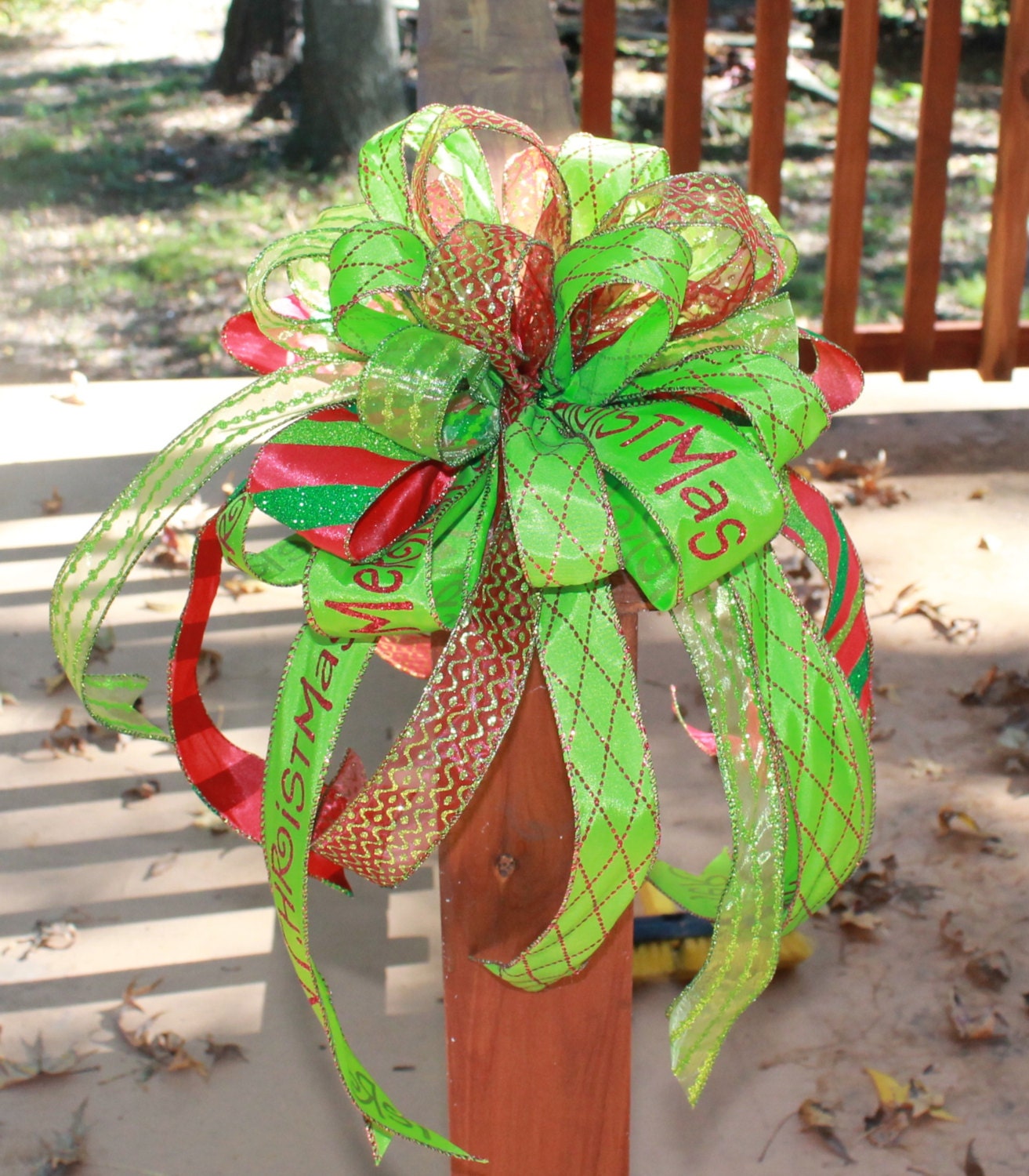 Christmas Tree Bow Topper Red and Green