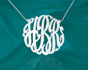 Silver Monogram Necklace - 1.25 inch Sterling Silver Handcrafted Designer - Initial Monogram - Initial Necklace - Made in USA