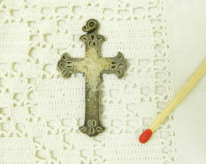 Antique French Silver Plated Crucifix / Religious Jewelry / Christian Cross / Jesus / Catholic / Religion / Church / Traditional French Antique French Silver Plated Crucifix / Religious Jewelry / Christian Cross / Jesus / Catholic / Religion / Church / Traditional French
