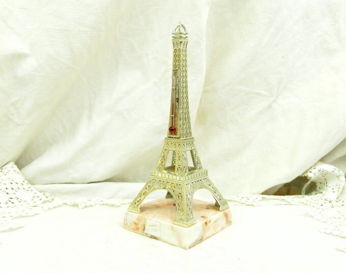 Vintage 1960s / 1970s Souvenir of Paris Tour Eiffel Statue with Thermometer, Retro 60s French Parisian Decor, Mid Century from France