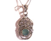 Sale!!  NECKLACE, CHALCEDONY GEMSTONE.  Sterling Silver Blue Chalcedony Gemstone Pendant on 925 Sterling Silver Box Chain.  Free Shipping