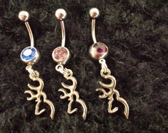 Swarovski Crystal Belly Ring with "Browning" - Inspired, Tibetan Silver Deer Charm