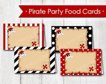 Pirate Party Food Tents Labels Red Black &amp; White Editable