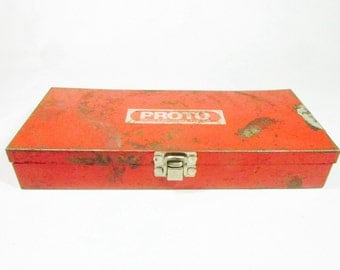 Vintage red tool box, metal box, Storage Box, Red tool box