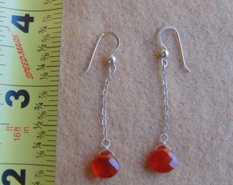Vintage Sterling Earwire and Chain with Orange/Red