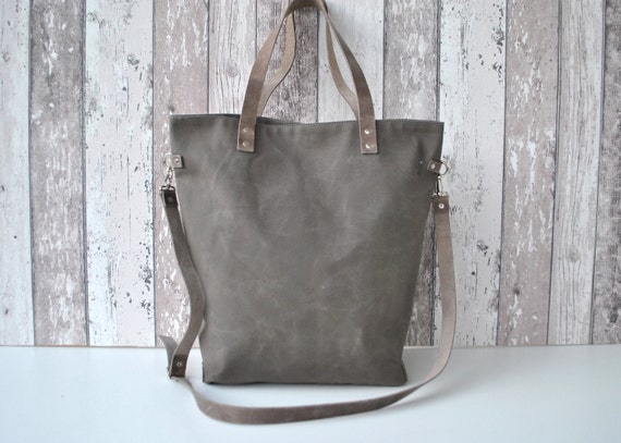 Gray Canvas Tote Bag Shoulder bag Medium size by ChantaDesign