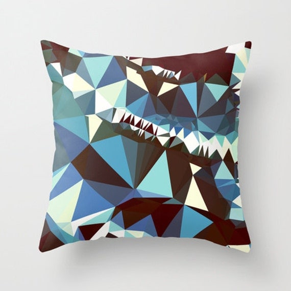 Blue Brown and White Geometric Design Throw Pillow Cover 16