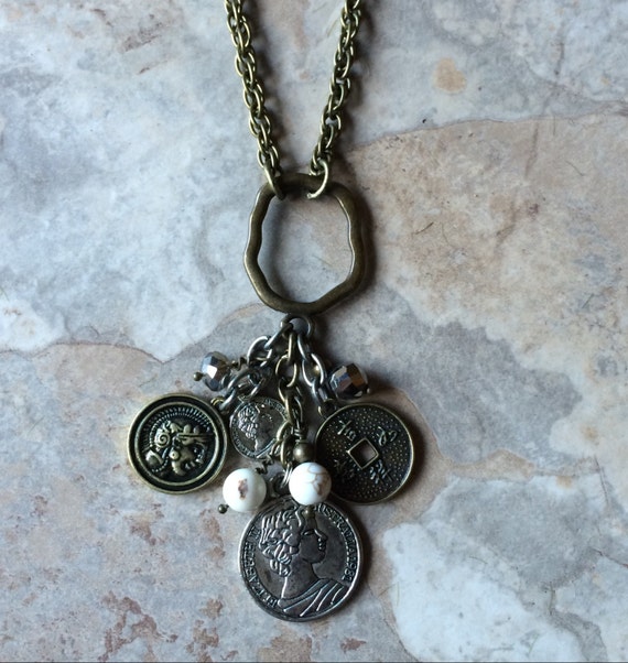 Mixed Metals Coin Necklace with White by CaliforniaGirlDesign