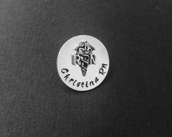 Nursing pin, Hand stamped Personalized Pin, personalized RN pin, RN pin, Nursing graduation, Nurse gift, Nursing Student, RN gift
