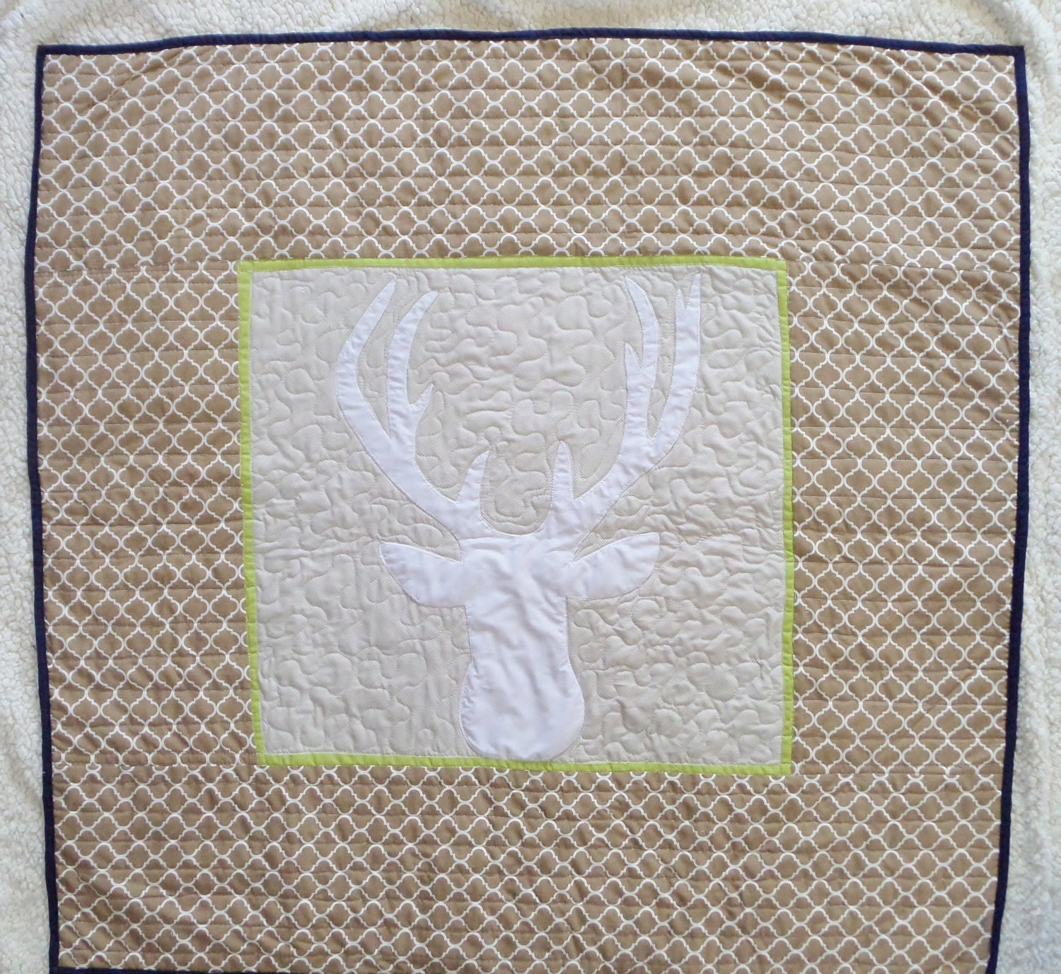 Navy lime deer crib quilt Homemade baby quilt by createdbymammy