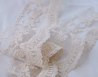 cream Cotton Lace trim, ivory embroidered lace trim WSCX016M