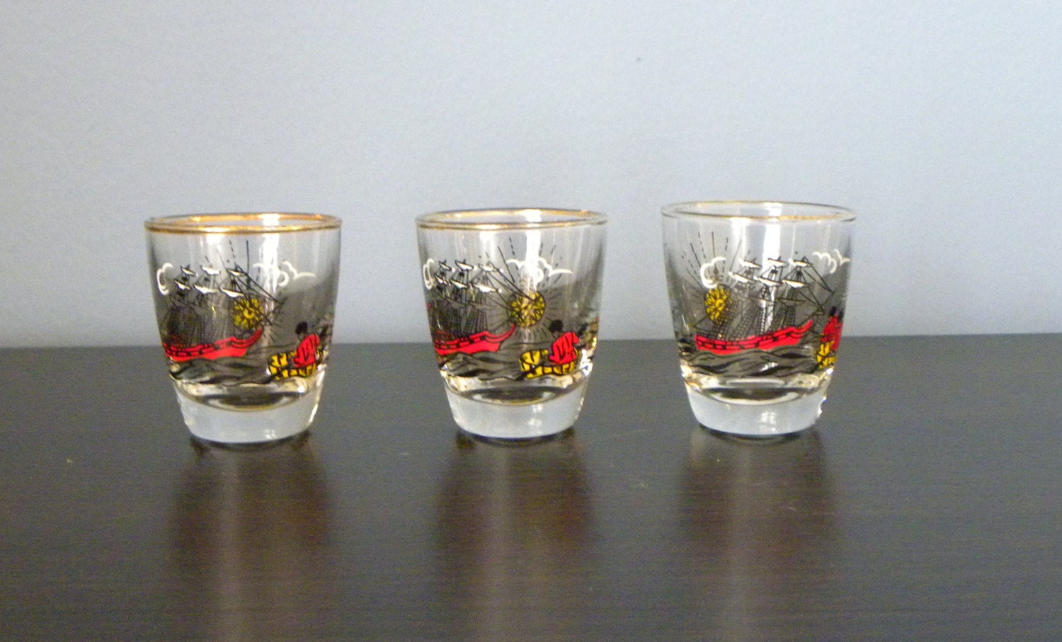 Vintage Libbey “treasure Island” Pirate Shot Glasses Set Of Three Haute Juice 2439