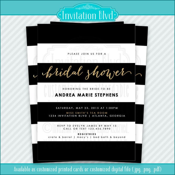 Bridal Shower Invitation Striped Bridal Shower Invitation Black