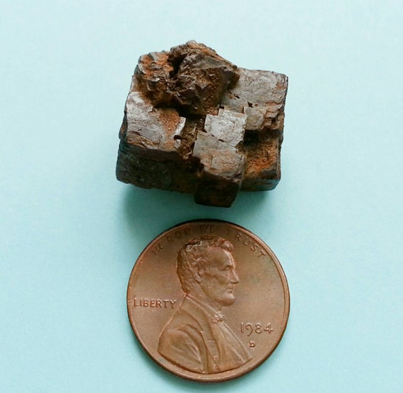 Limonite after pyrite pseudomorph rock specimen, 50 cts. Prophecy stone.
