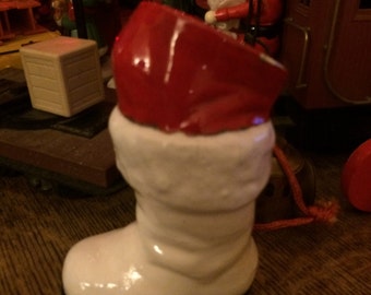1950s Christmas Decoration Santa's Boot Figurine Vintage Christmas Planter Santa Planter Santa Figurine