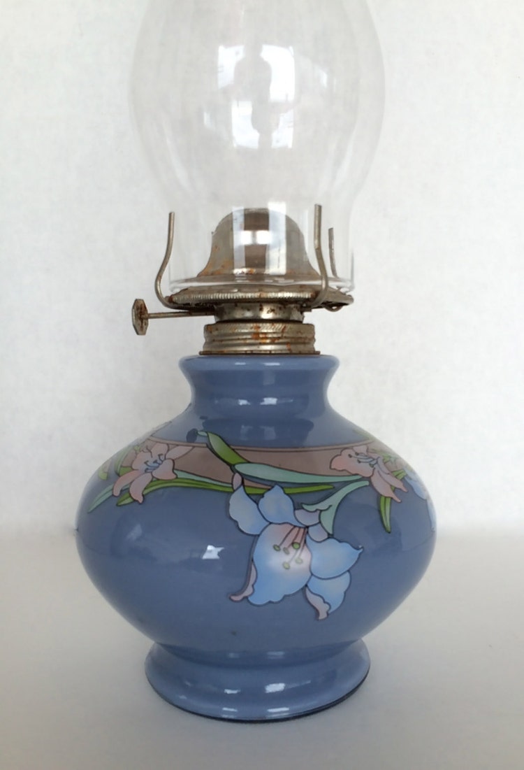 Blue Glass Oil Lantern Hurricane Lamp By Kaadan By Tizavintage 6610