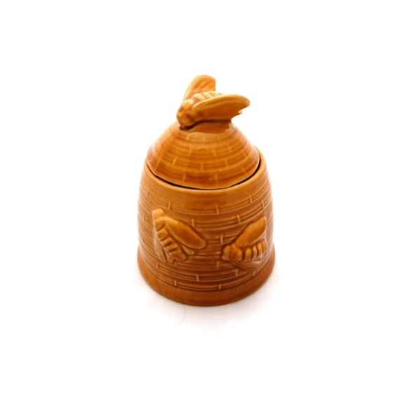 Vintage Brown Honey Pot Honey Jar with Bee Lid by TwoTimeVintage