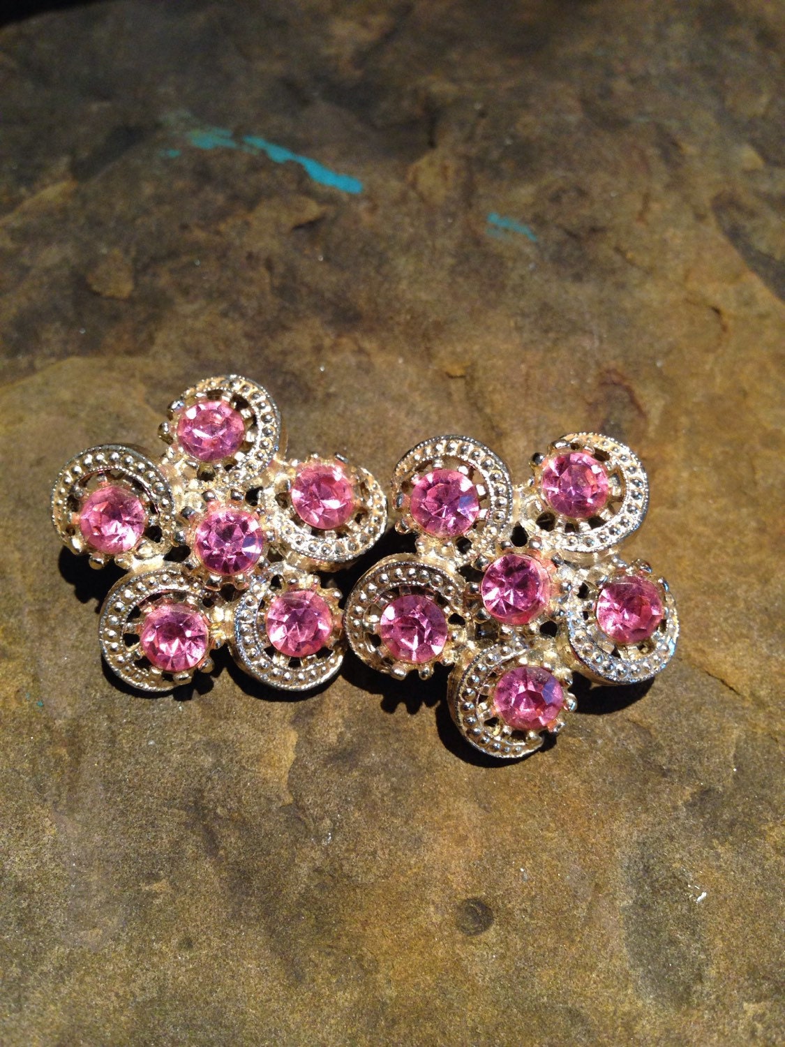 Vintage Pink Rhinestone Clip On Earrings By 4DogCafe On Etsy