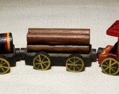 Tiny Vintage 3 Car Wooden Hand Painted Folk Art Wood Magnetic Choo Choo Train