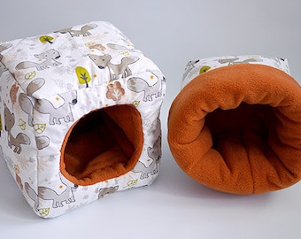 SAVE SHIPPING: 1x cosy cuddle sack / sleeping bag + 1x cube for guinea pigs, hedgehogs or sugar gliders (foxes/terracotta)