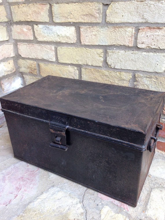 Vintage Metal Storage Trunk Tool Box by FlorenceAndEliza on Etsy