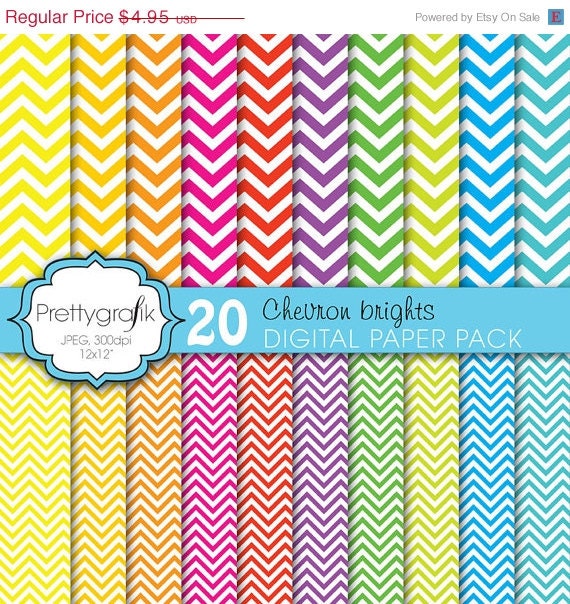 80% OFF SALE 20 chevron brights digital paper, commercial use, scrapbook papers, background - PS609 Il_570xn