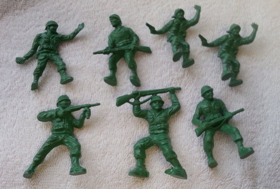 Seven Green Plastic Army Men From The 1960's By VerdeVintageThrift