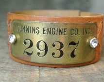 Cummins Leather Tooled Bracelet, UPcycled Cummins Engine CO INC #2937 ...