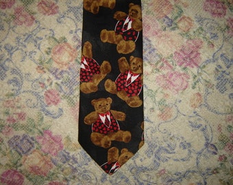 Mens Vintage Teddy Bear Hearts Kisses Valentines Day Necktie Tie