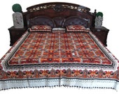 Indian Cotton Coverlet Colorful Floral Print Bedding Bedspreads Boho Decor-3pc set
