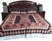 Indian Decor Bed Cover 2 Pillow Cover Cotton Bedspreads Coverlet-Galicha Rose Printed