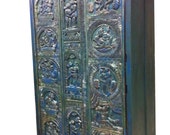 Vintage Indian Cabinet Reclaimed Antique Jodhpur Teal Patina Storage Armoire Kamasutra Carving