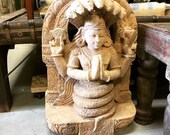 Indian Antique Sculpture Yoga Guru Patanjali Gorara Stone Statue Meditation Idol