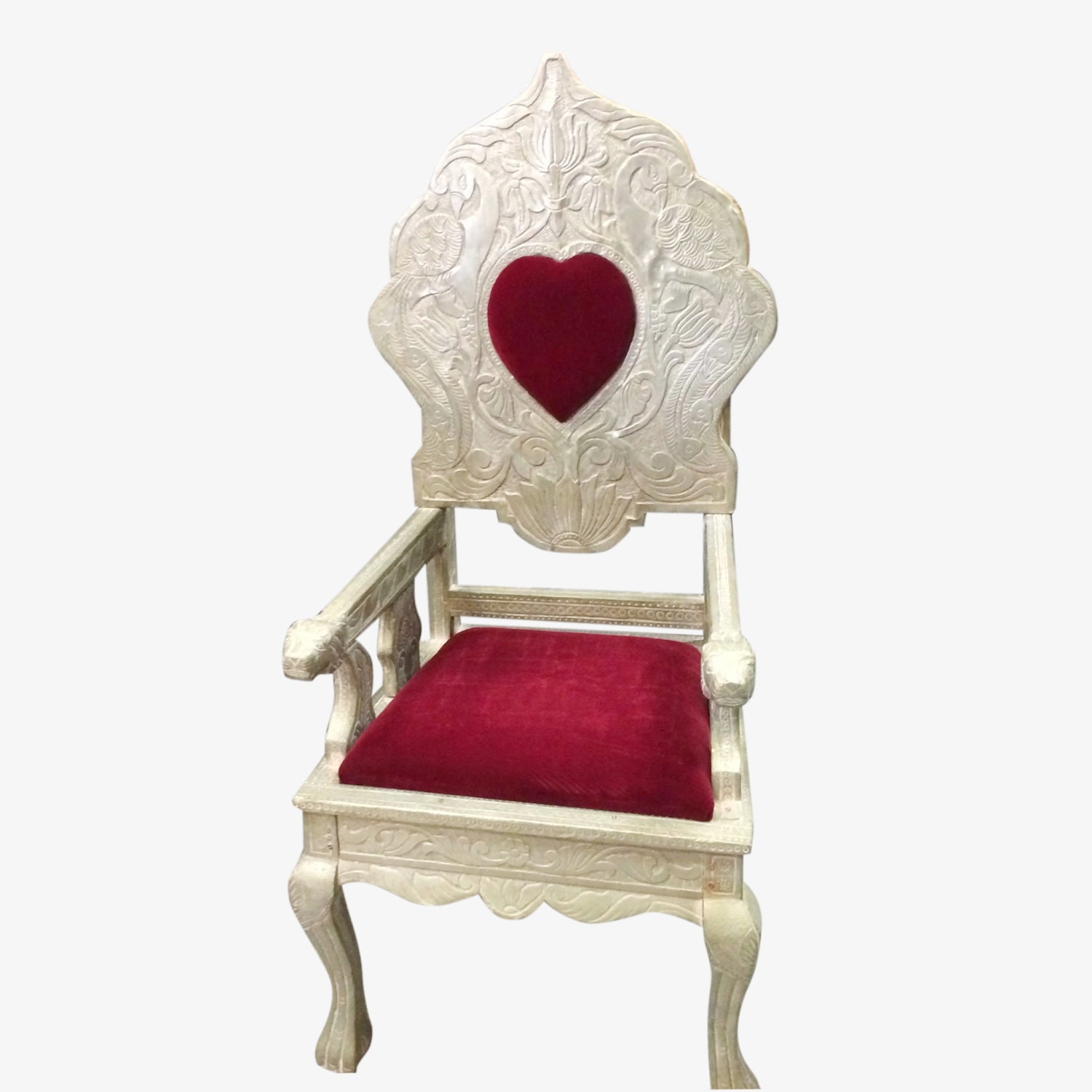 Antique Queen of Hearts Chair Red Padded Cushion by MOGULGALLERY