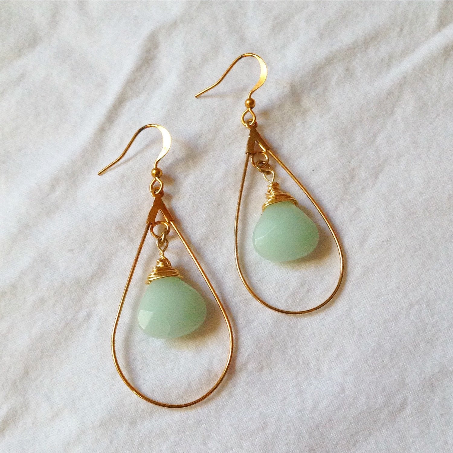 Aqua Chalcedony Gold Hoop Earrings